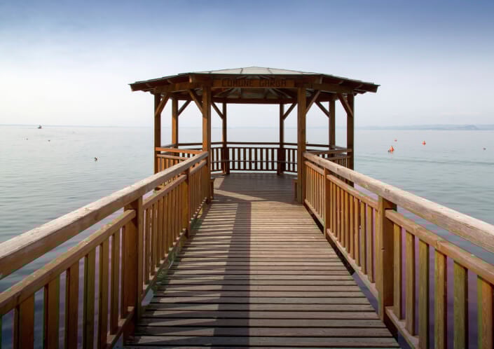 This gazebo is situated at the end of a catwalk over the water and provides an incredible view.