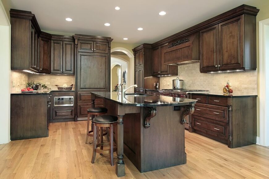 40 Kitchens with Extensive Dark Wood Throughout