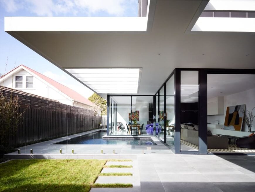 Modern open-plan design home with wraparound glazing.