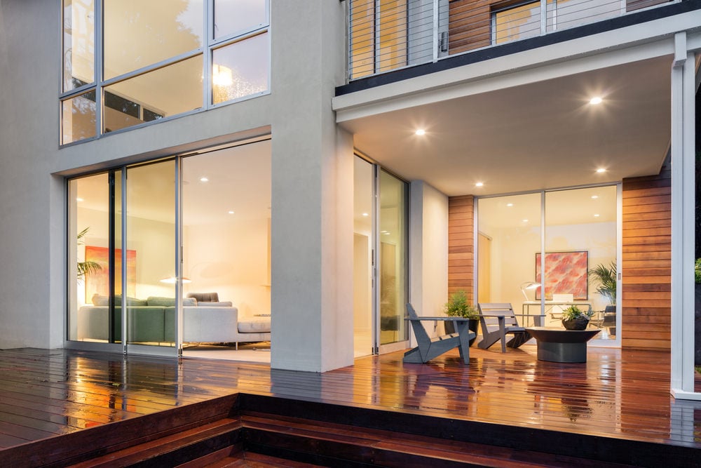 This deck boasts a sparkling floors mirroring the recessed lighting. Lounging space is also perfectly placed.