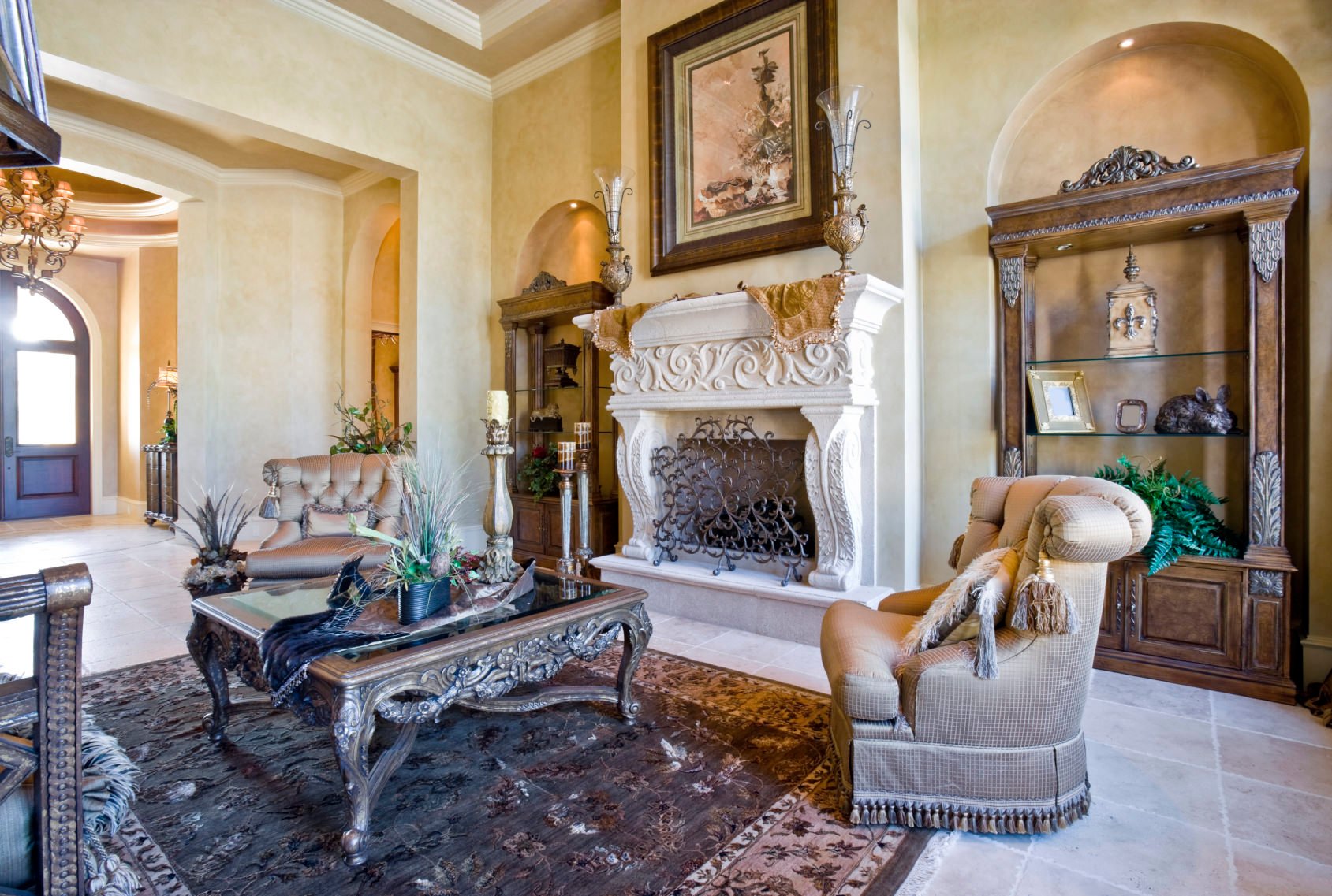 80 Mediterranean Style Living Room Ideas Photos An Elegant Mediterranean Living Room With Cly Seats And Rug Along A Stylish Fireplace