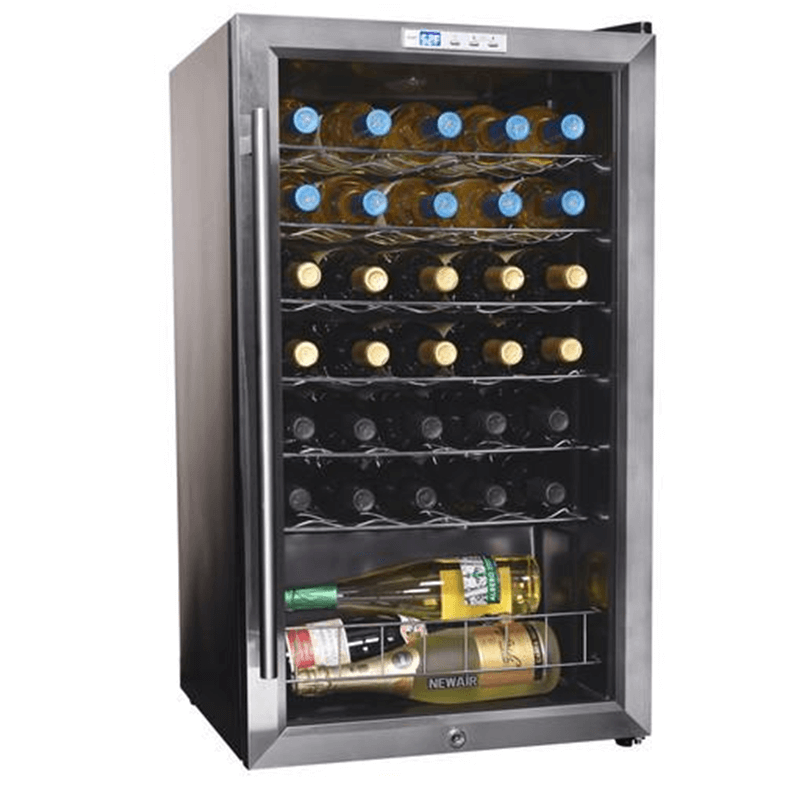 Compact wine fridge that can store larger wine bottles.