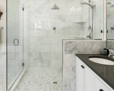 Transitional Style Bathroom with white flooring, shower and bathtub.