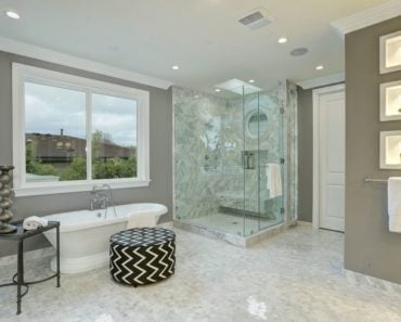 Beautiful grey master bathroom