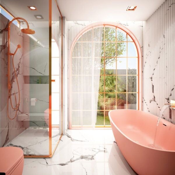 18 Pretty in Pink Primary Bathroom Inspirations