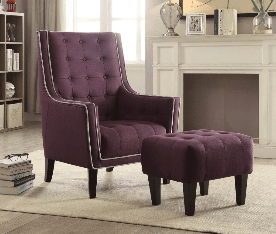 Regal purple accent chair with tufted ottoman