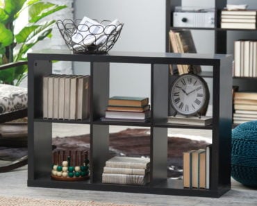 Modern 6-cube bookcase in espresso finish with interior honeycomb construction.