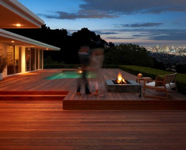 Large redwood deck with firepit