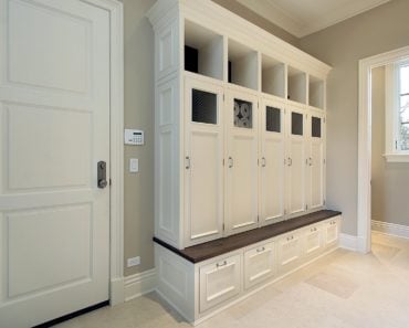 White mudroom in new construction home.