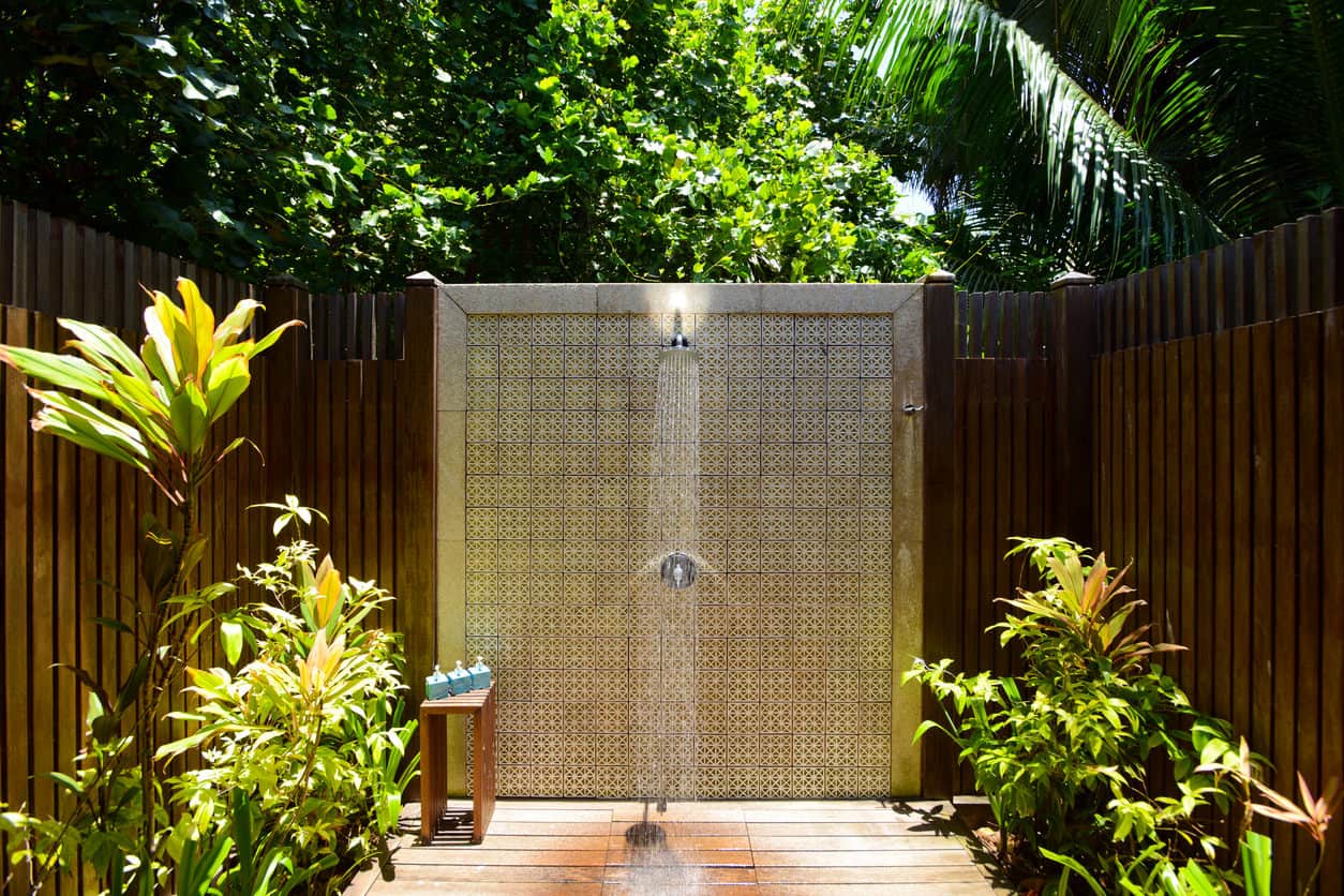 Example of an outdoor shower in backyard.
