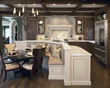Kitchen with fancy coffered ceiling