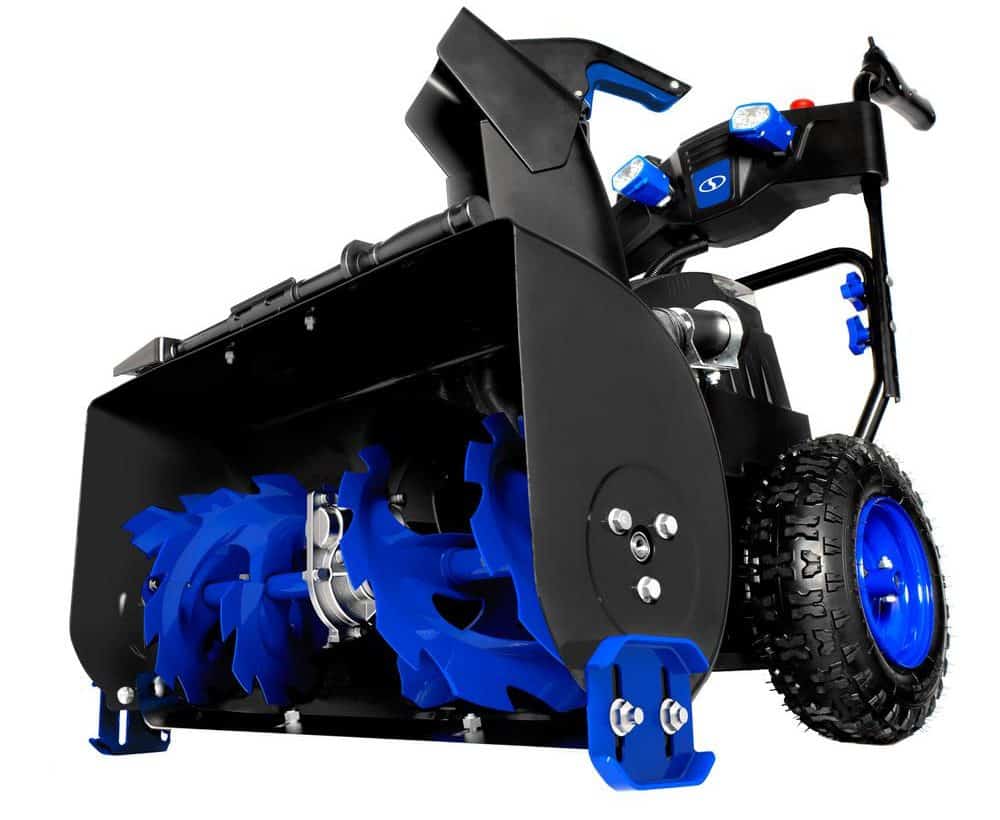 A self-propelled snow blower.