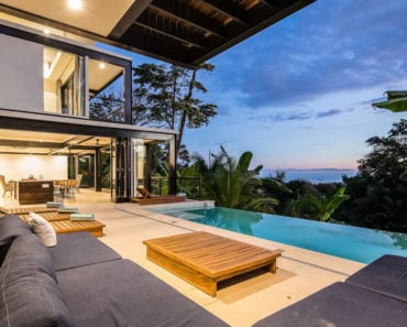 Covered patio with infinity pool overlooking the jungle and Pacific Ocean.