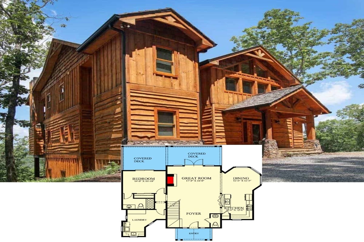 Discover This Stunning 1,704 Sq. Ft. 4-Bedroom Rustic Mountain Retreat with a Balcony (See the Floor Plan Sketches)