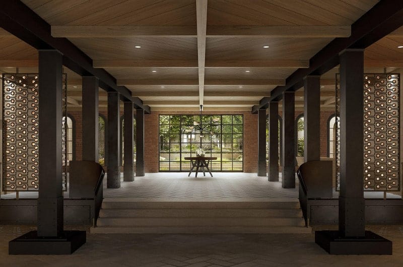 This large foyer has a very gorgeous style. The ceiling, flooring and the foundation pillars are just so charming.