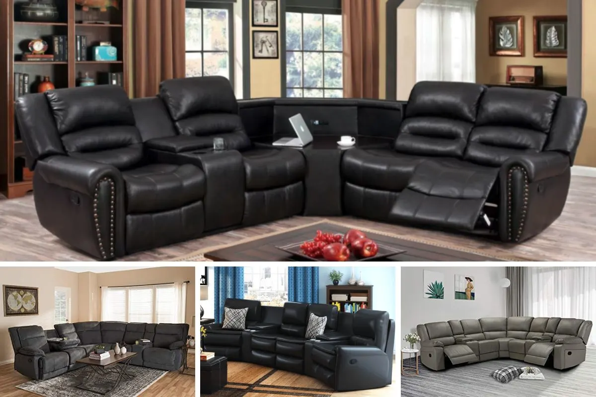Modern Leather Sectional Sofa With Recliners Baci Living Room