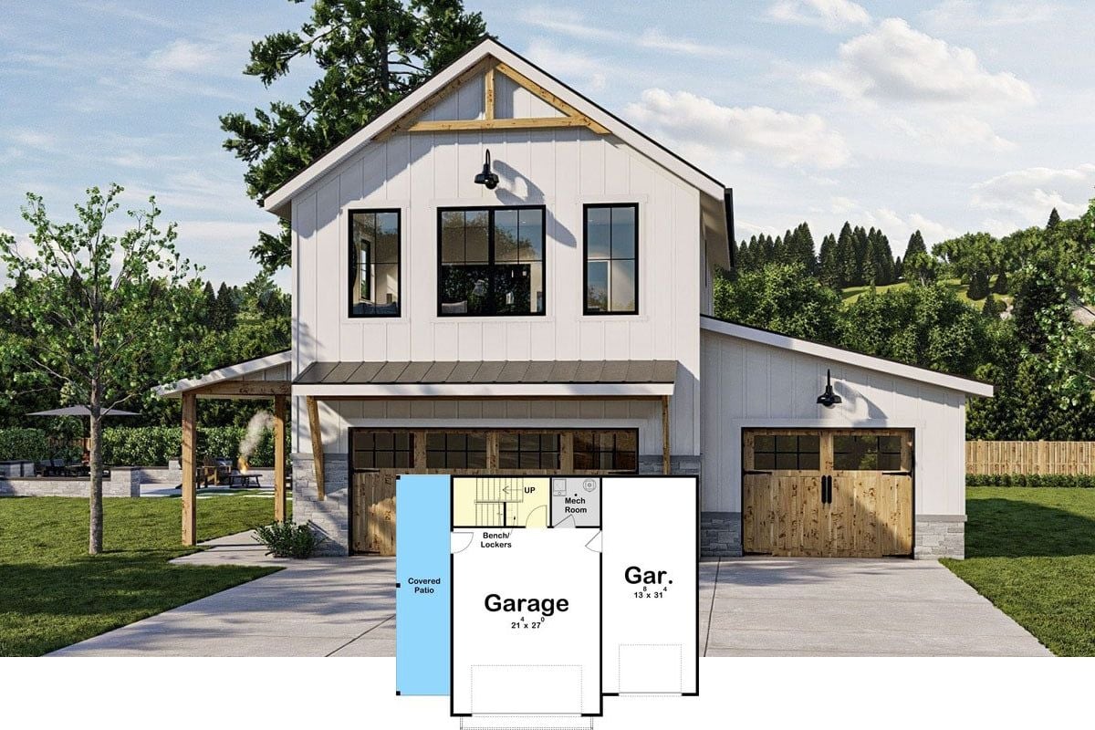 Discover a Stylish 1-Bedroom New American Carriage Home with 3-Car Garage (807 Sq. Ft. Floor Plan Included)