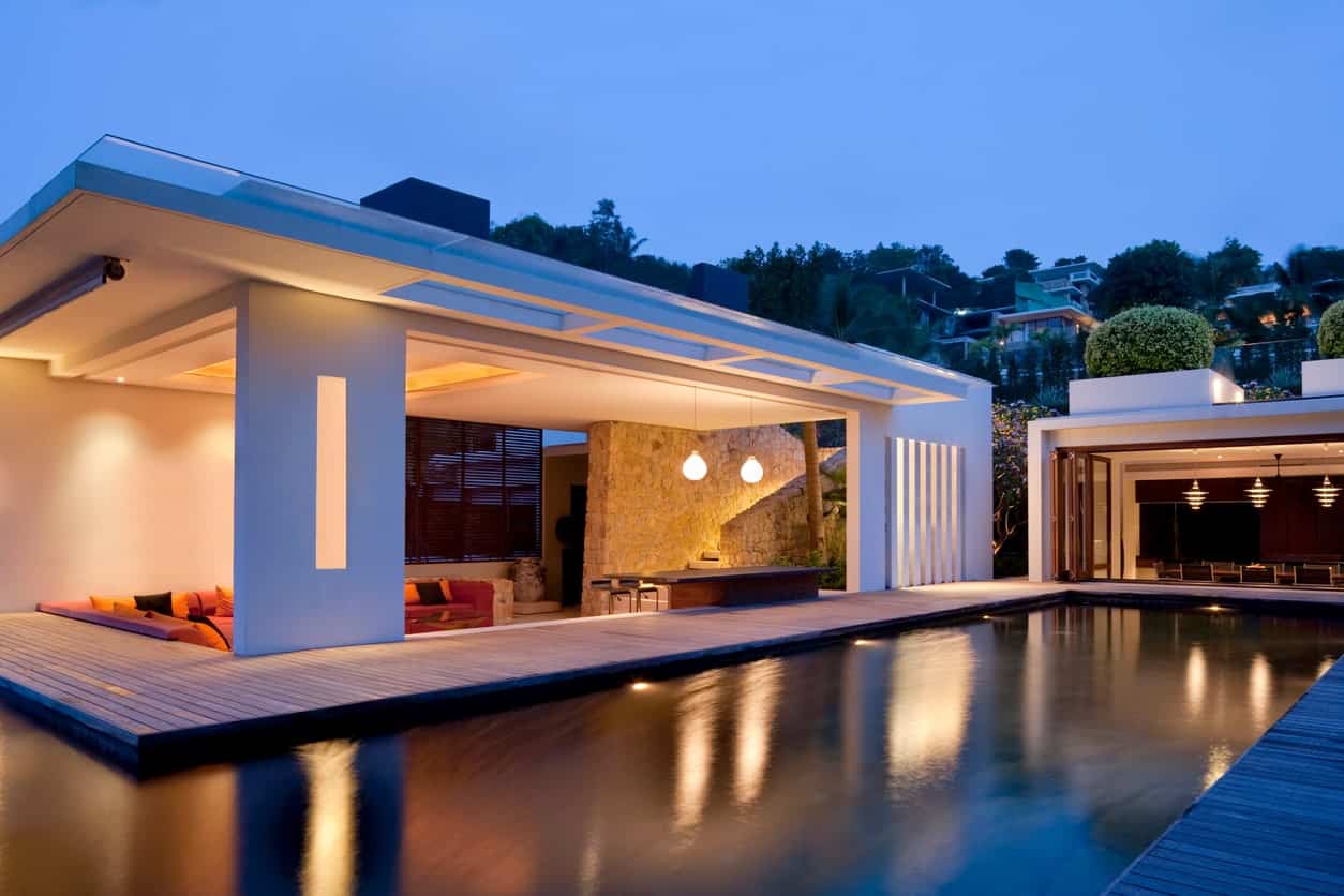 Modern deck surrounding the property's stylish swimming pool.