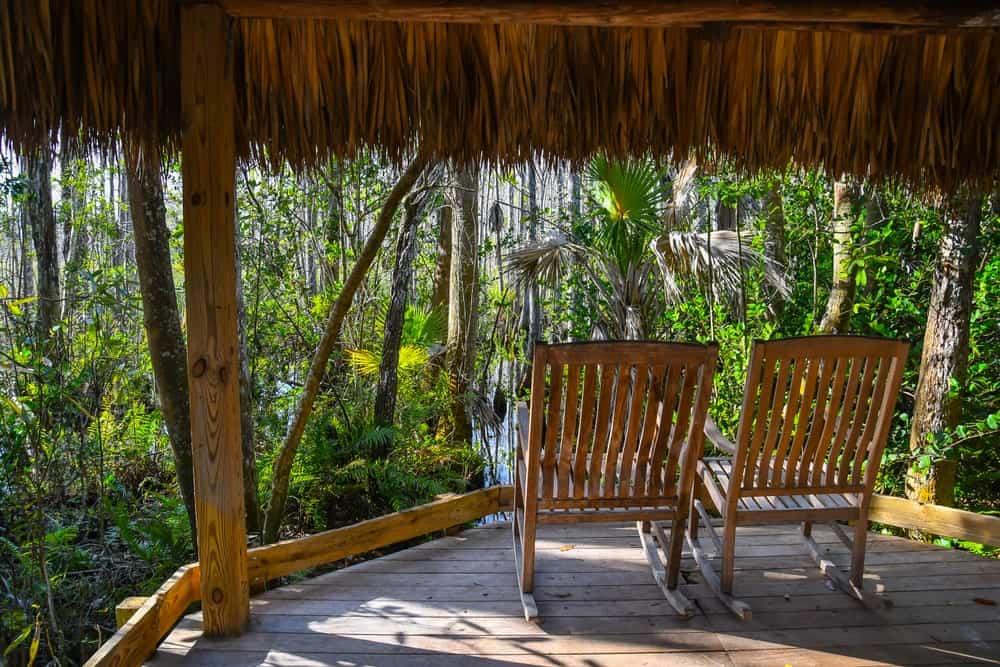 This deck offers a magnificent view of the nature surrounding it.