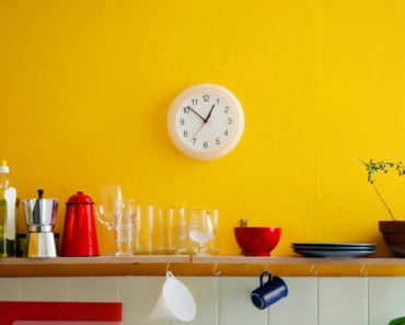 Yellow kitchen wall with clock