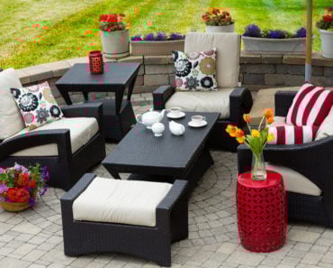 Aerial view of patio with nice furniture