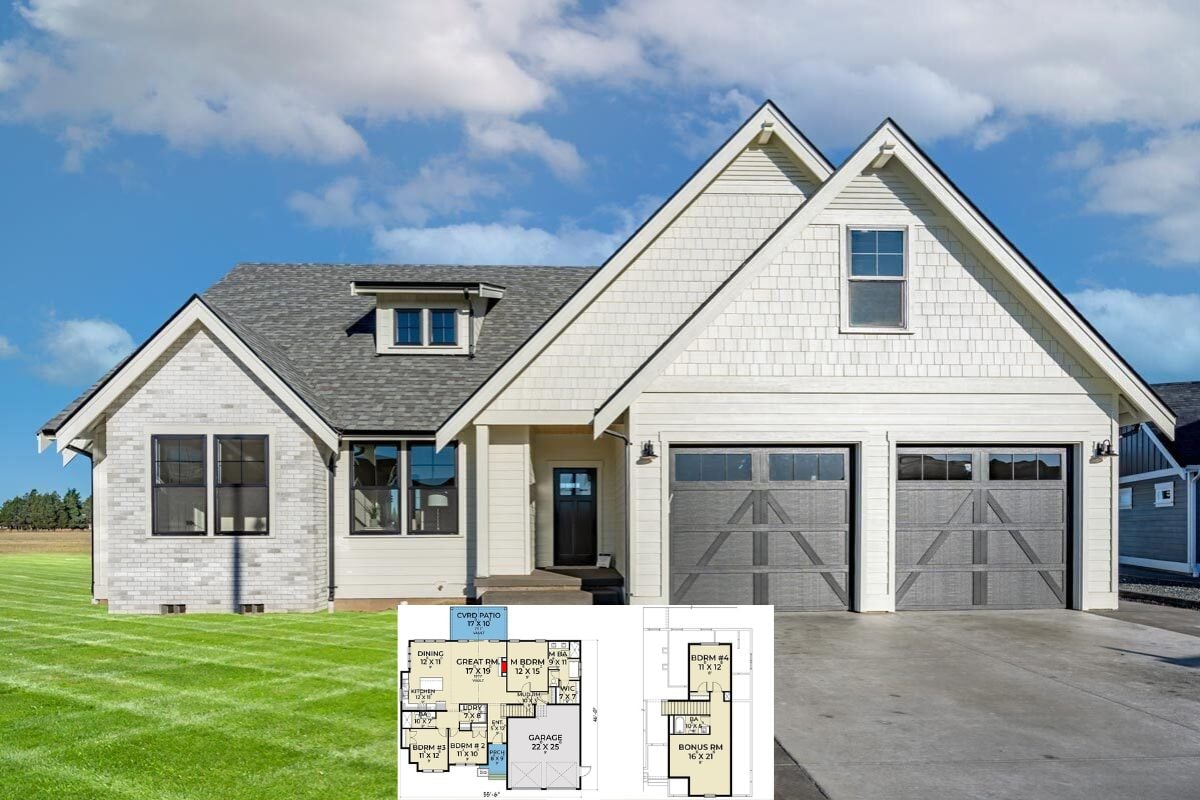 When I See House Plans Like this 4-Bedroom Modern Farmhouse, I Understand Why It’s Such a Popular Style (Floor Plan & Interior Imagery)