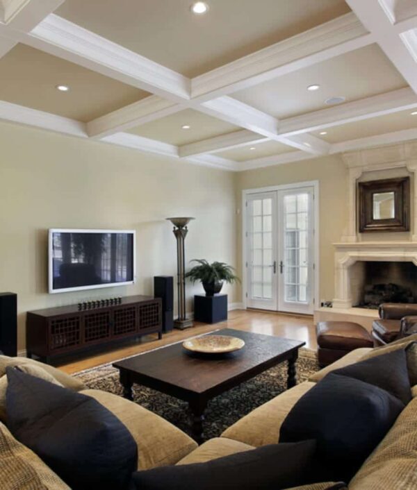 60 Spectacular Living Rooms with a Coffered Ceiling (Photos)
