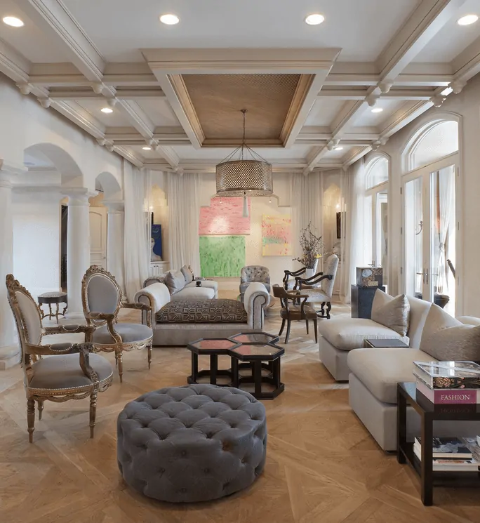 60 Spectacular Living Rooms with a Coffered Ceiling (Photos)