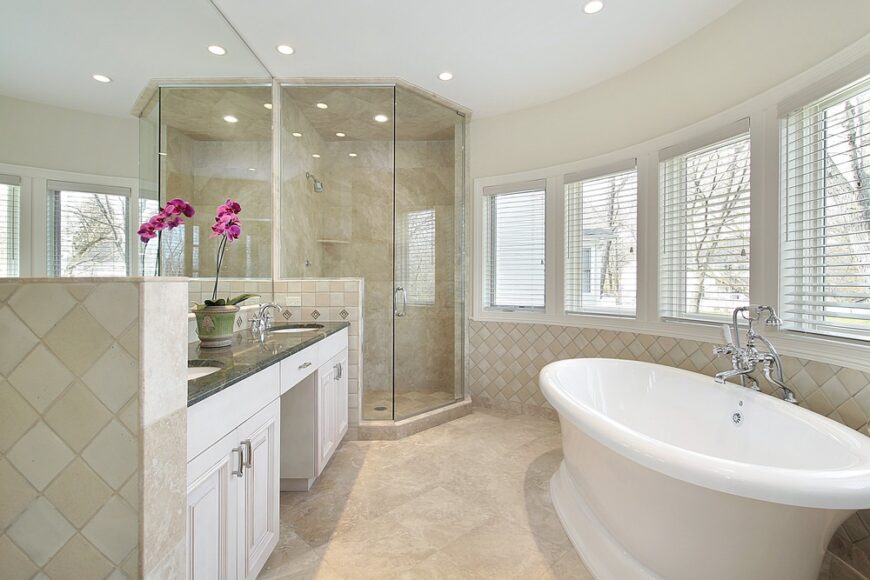 24 Beige Primary Bathroom Ideas Use Tonal Palette to Create Serene Oasis