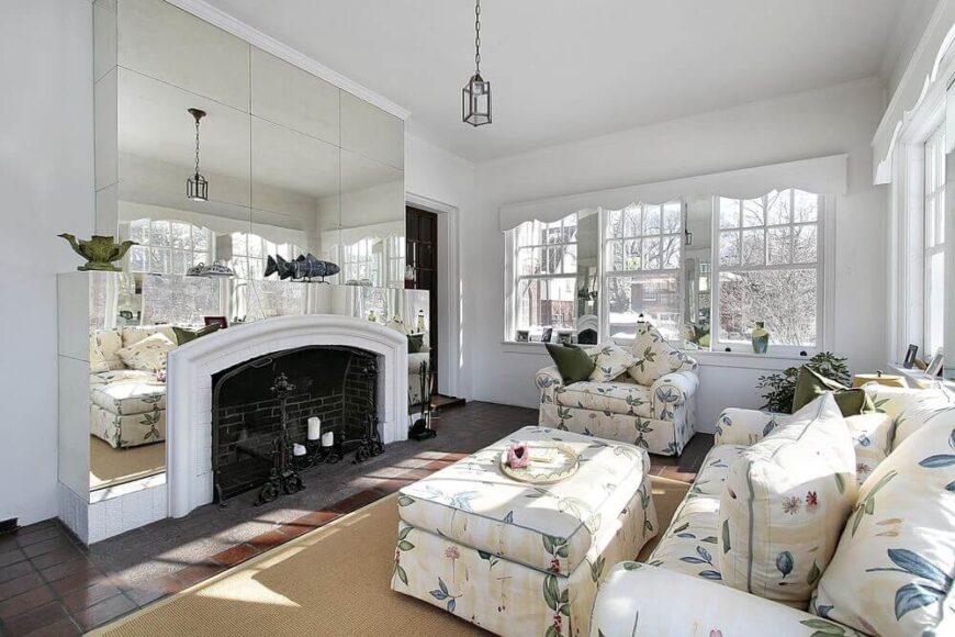 Modern living room with stylish pendant lights over the coffee table