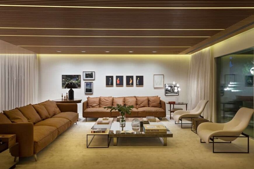 Stunning Apartment Living Room Design With Pendant Lights image