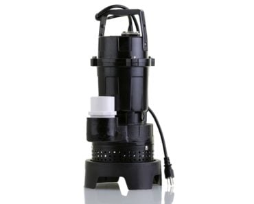 A slick black new sump pump on a white background.