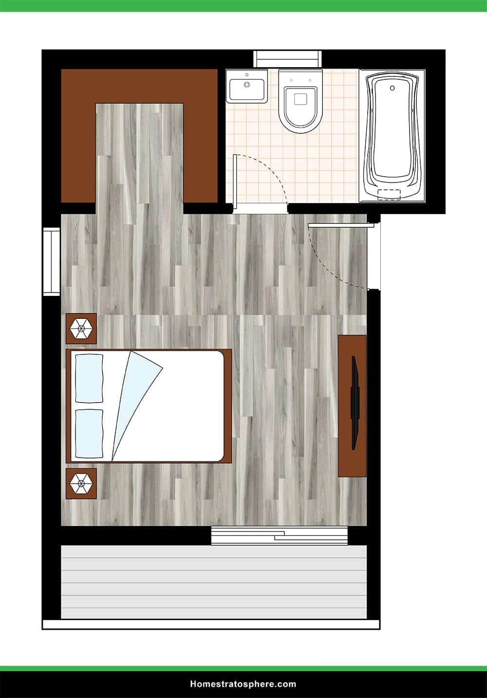 Long Primary Bedroom with Balcony