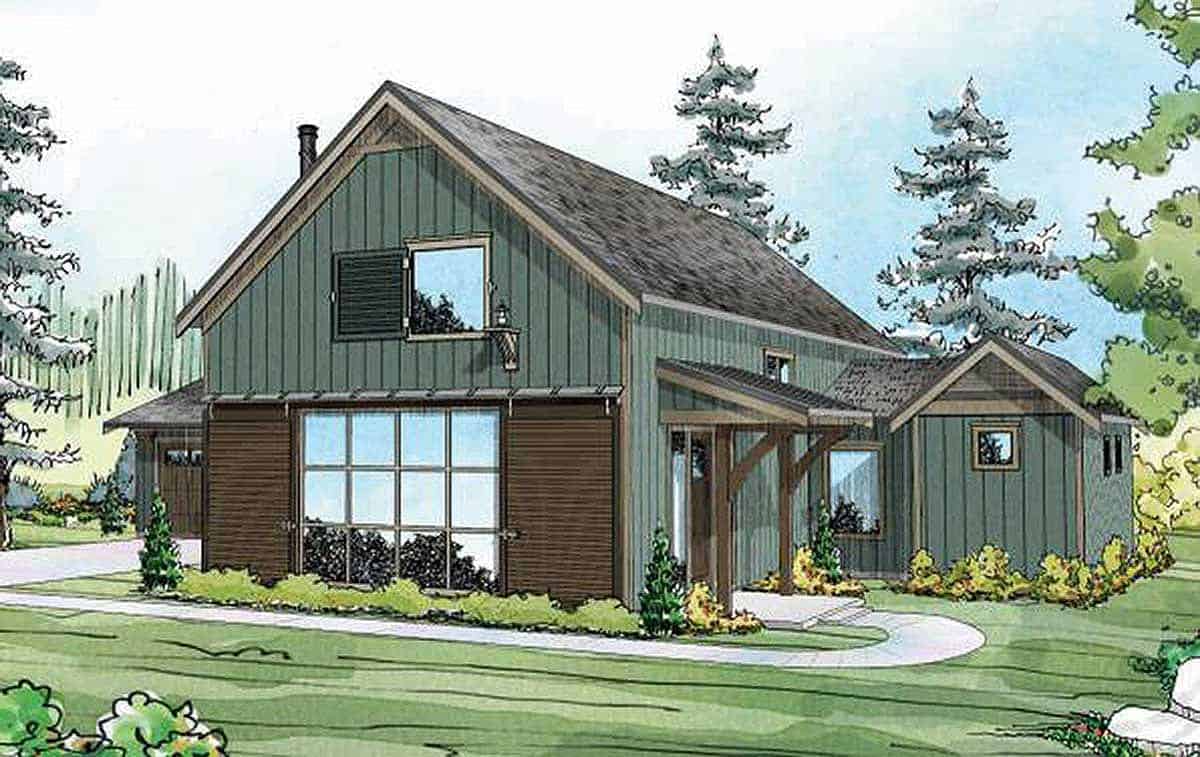 Perspective sketch of the two-story rustic ranch.