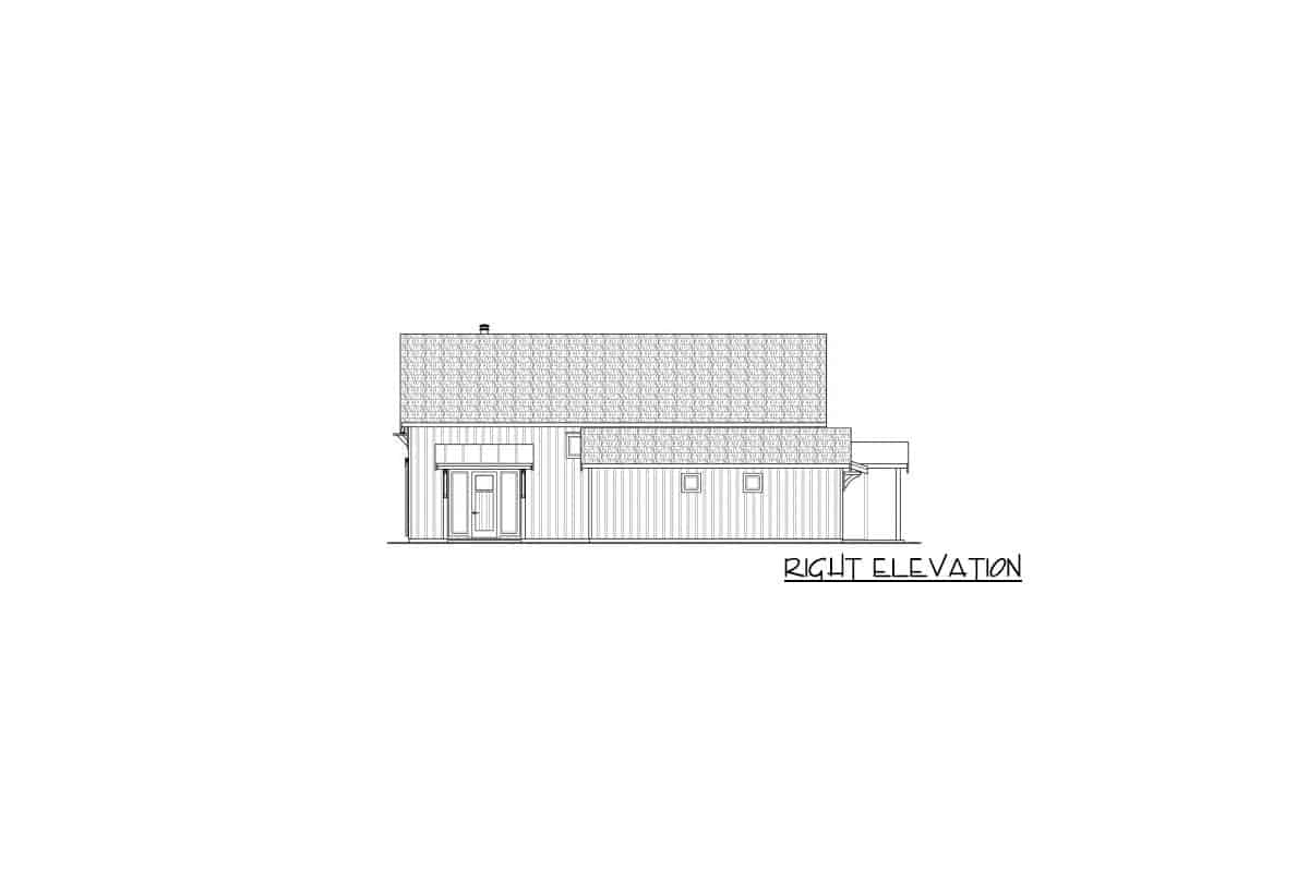 Right elevation sketch of the two-story rustic ranch.