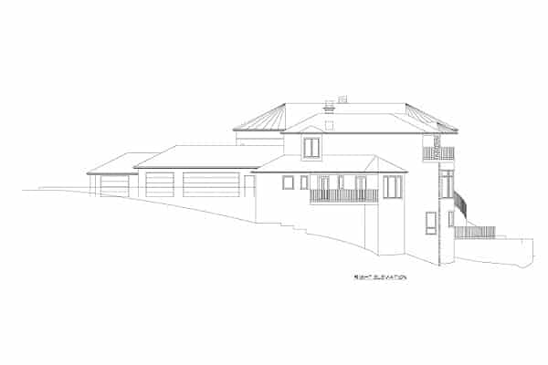 Right elevation sketch of the three-story Rodeo home.