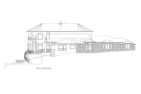 Left elevation sketch of the three-story Rodeo home.