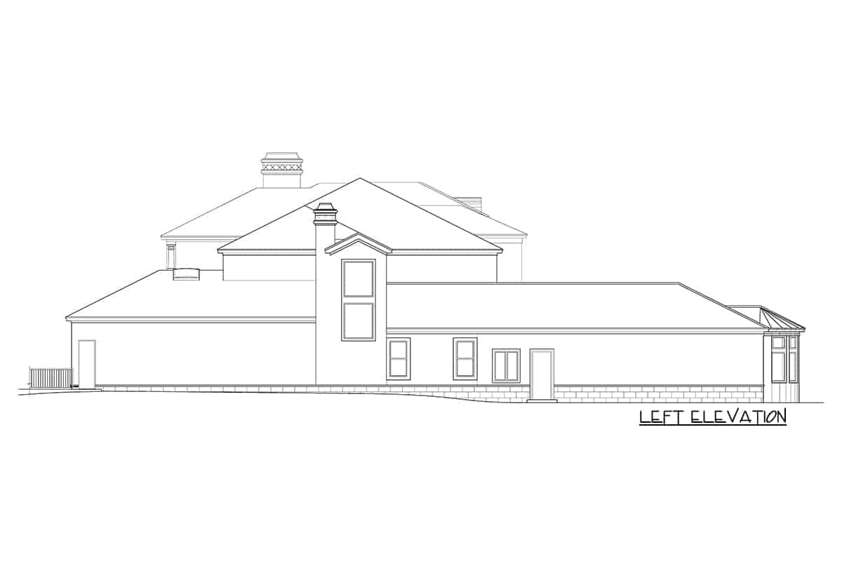 Left elevation sketch of the two-Story Mediterranean home.