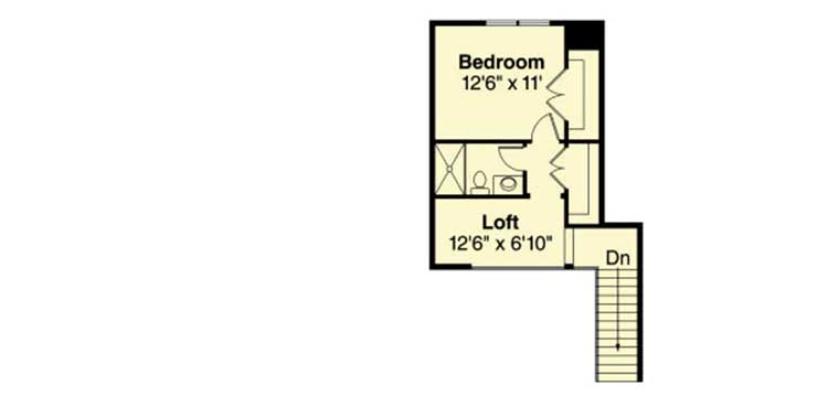 Second level floor plan with one more bedroom, a full bathroom, and a loft.