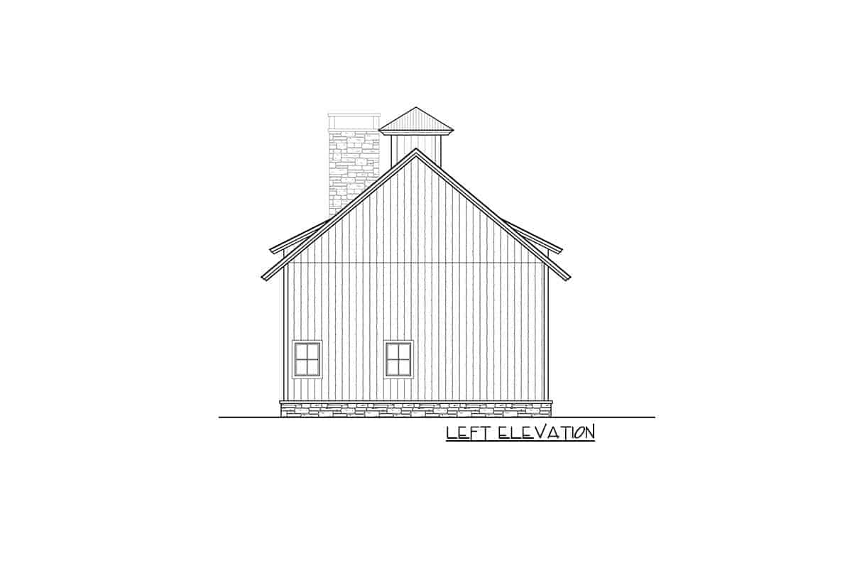 Left elevation sketch of the two-story 3-bedroom farmhouse.