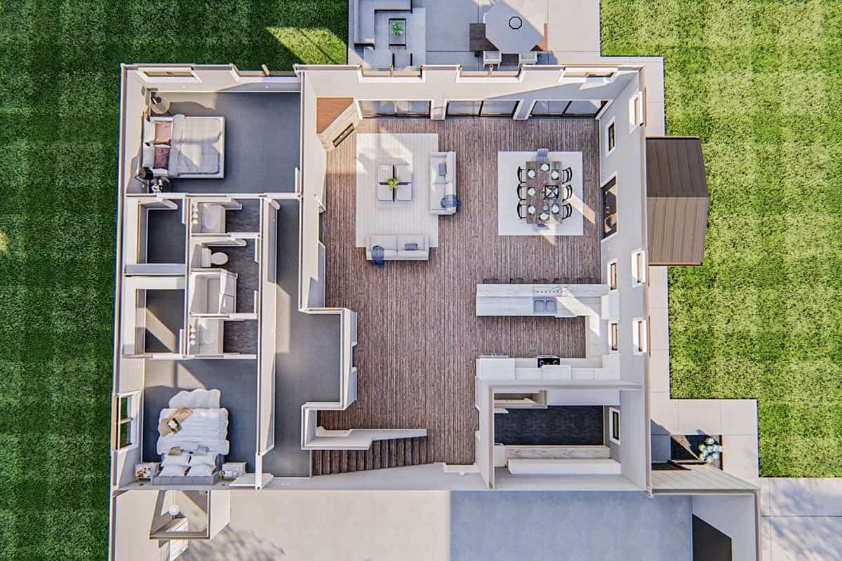 3D model of the second level floor plan.