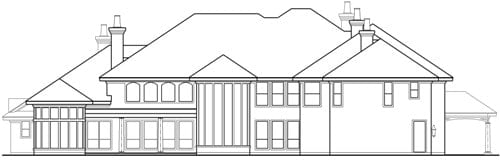 Rear elevation sketch of the two-story Casa Bella.