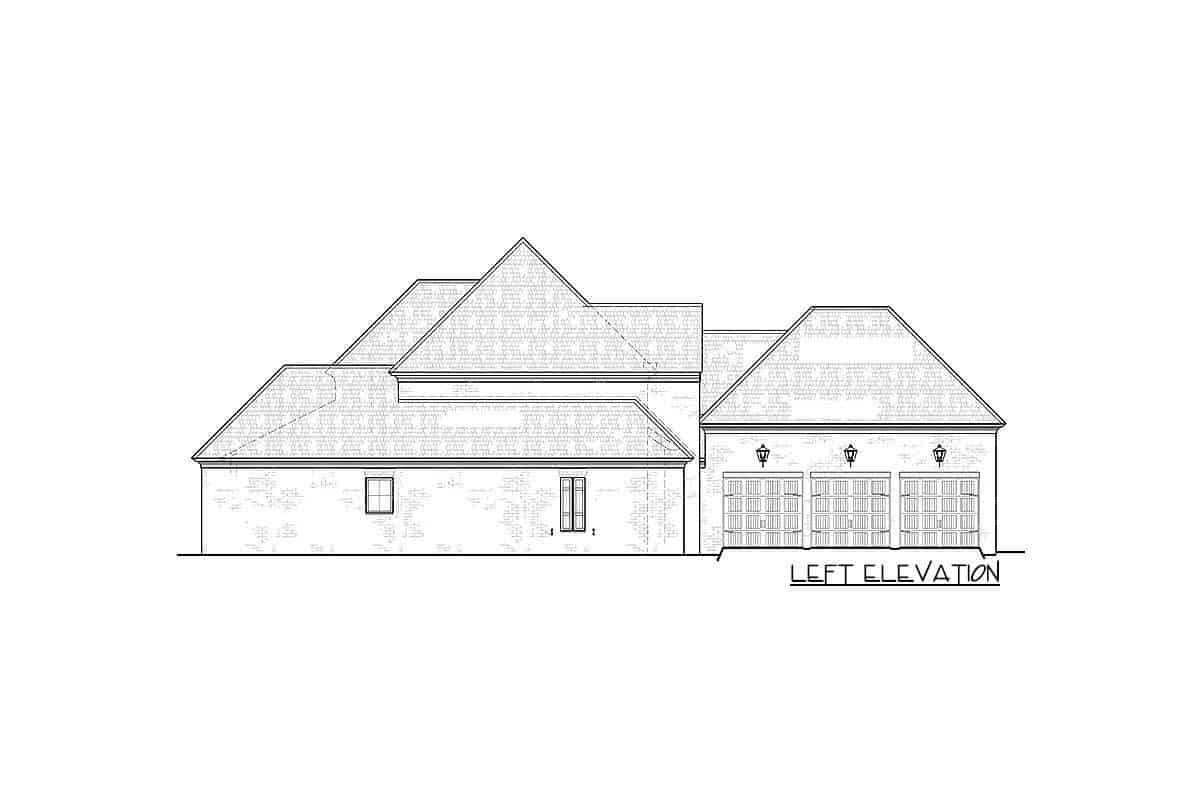 Left elevation sketch of the two-story Southern home.