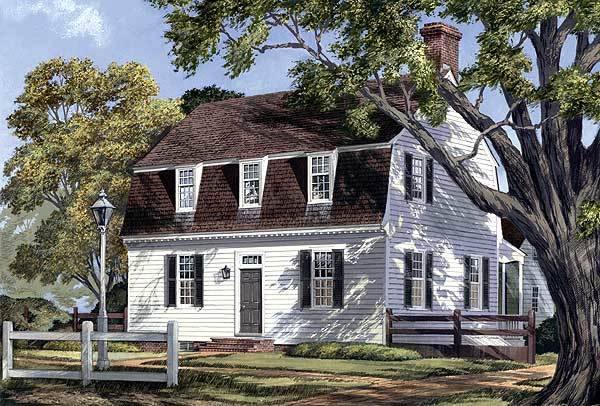 Perspective sketch of the 3-bedroom two-story gambrel home.
