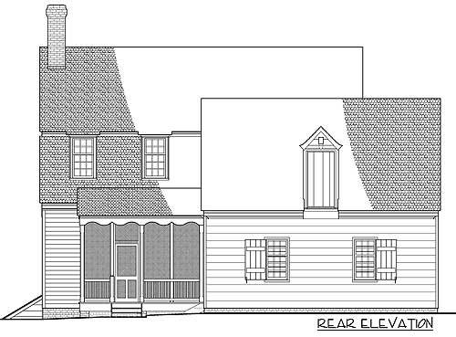 Rear elevation sketch of the 3-bedroom two-story gambrel home.