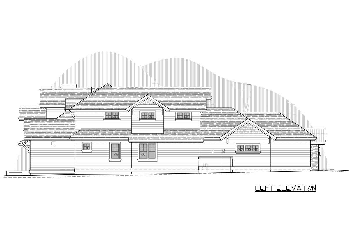 Left elevation sketch of the two-story craftsman home.