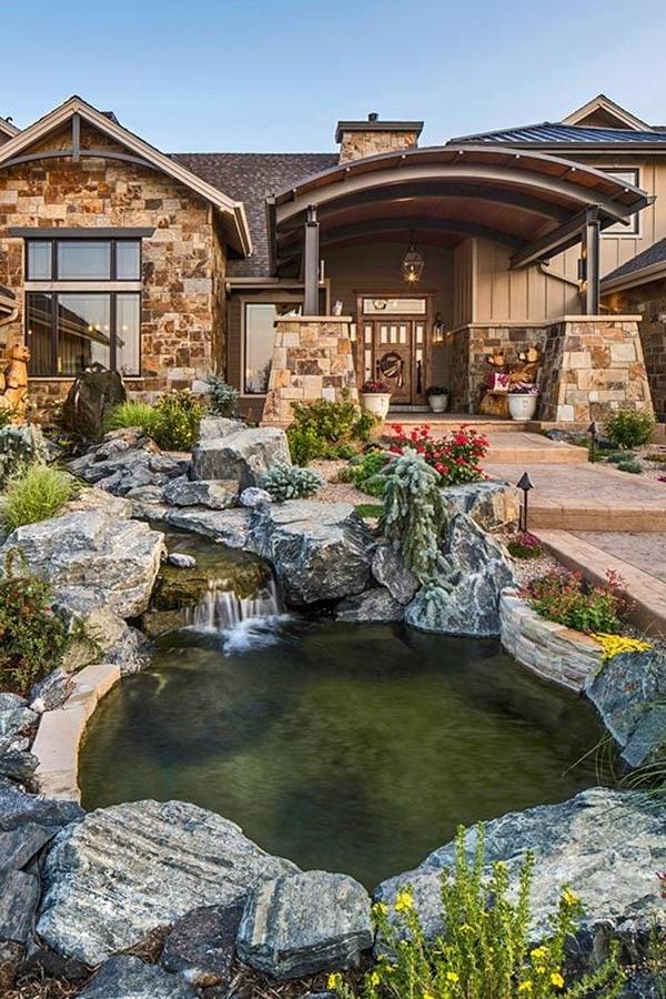 There's an enchanting pond on the side that adds to the home's appeal.