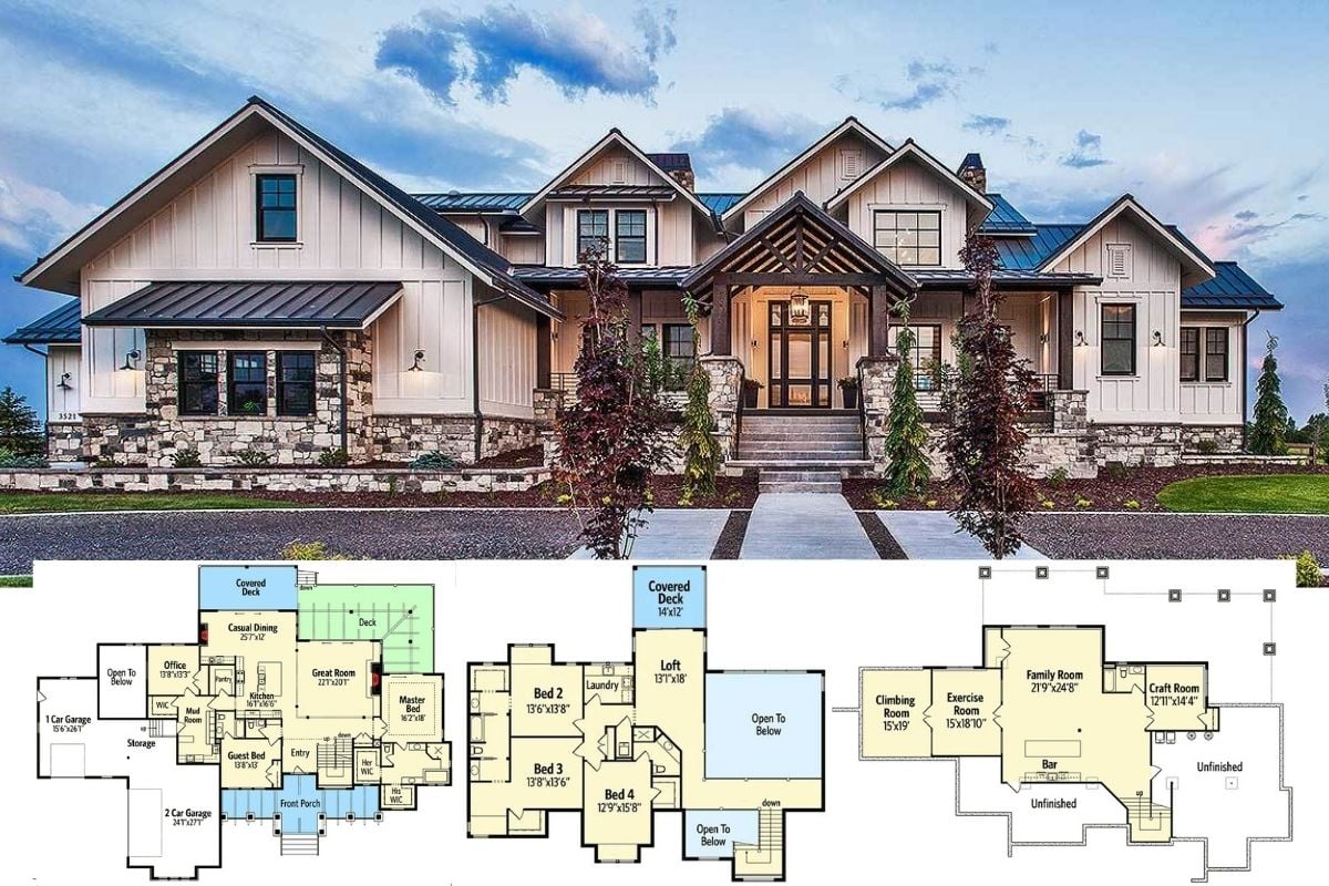 If You Like the Exterior, the Interior of this 6-Bedroom Mountain-Style Home will Blow Your Mind (2D Floor Plan Drawings Included)
