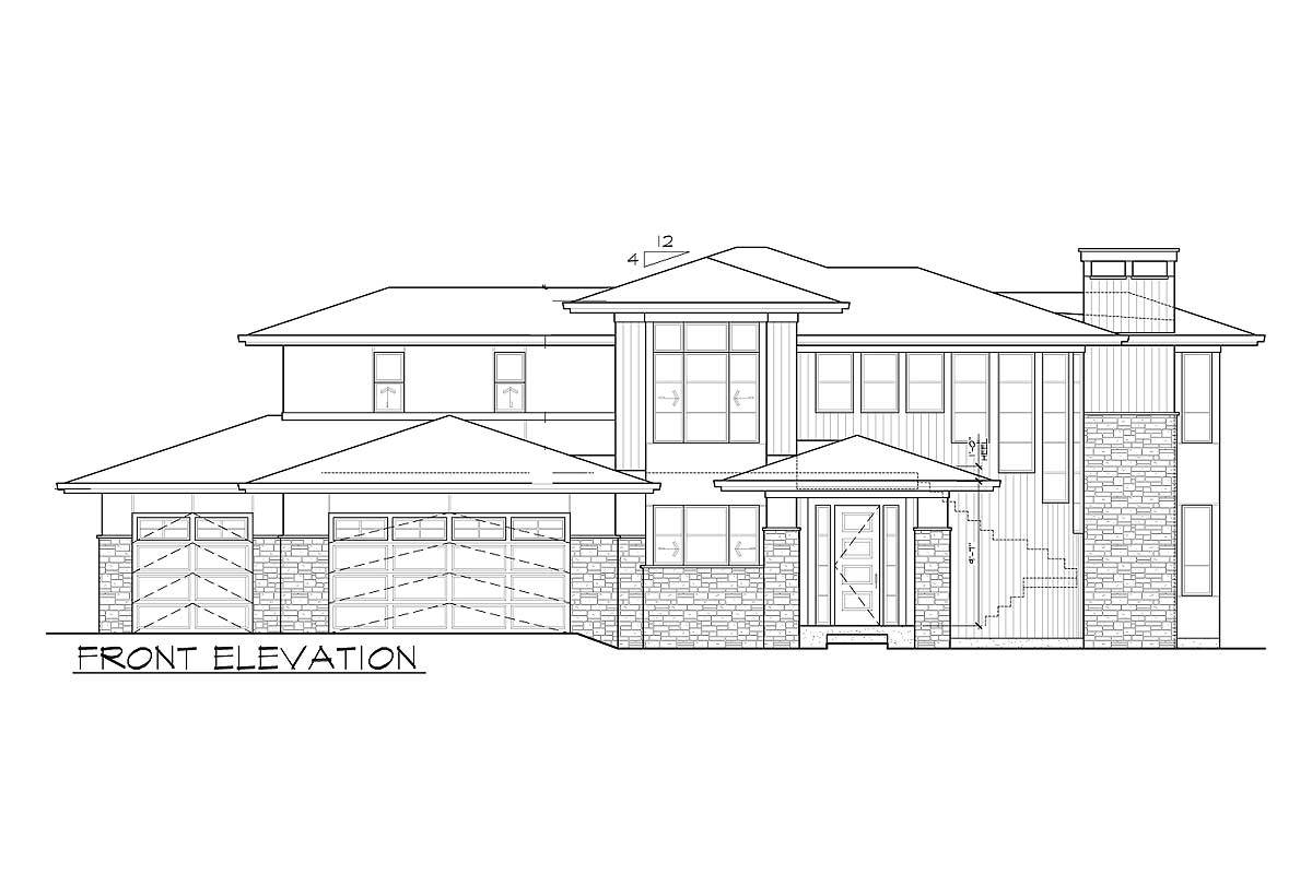 Front elevation sketch of the two-story 3-bedroom Northwest home.