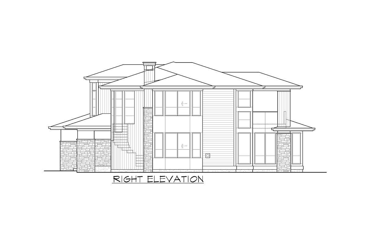 Right elevation sketch of the two-story 3-bedroom Northwest home.